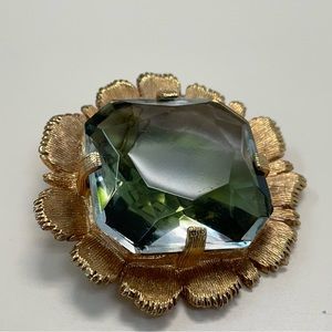 Emmons Brooch rare large faceted green gold tone